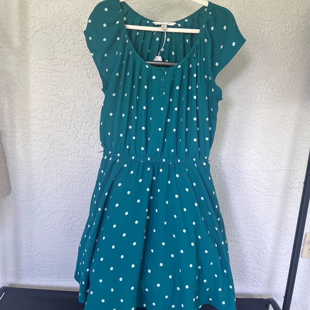 LC Lauren Conrad Teal and White Polka Dot Dress XL